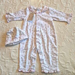 Kissy Kissy girls 3-6 months Garden Roses play suit New hat Sm 0-6 EUC